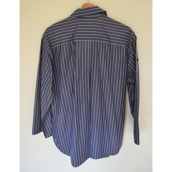 Lafayette 148 Oversized Striped Poplin Button Down Shirt - Picture 9 of 9